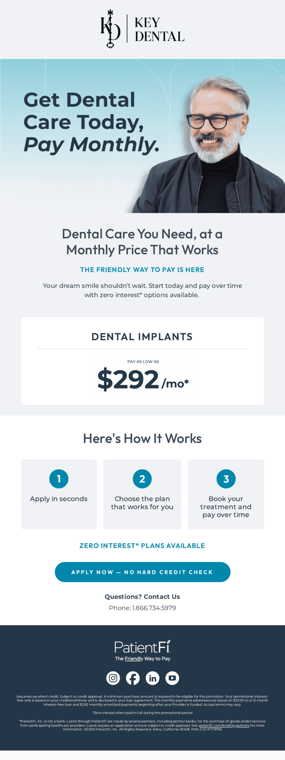 Dental email template promoting friendly monthly payment plans